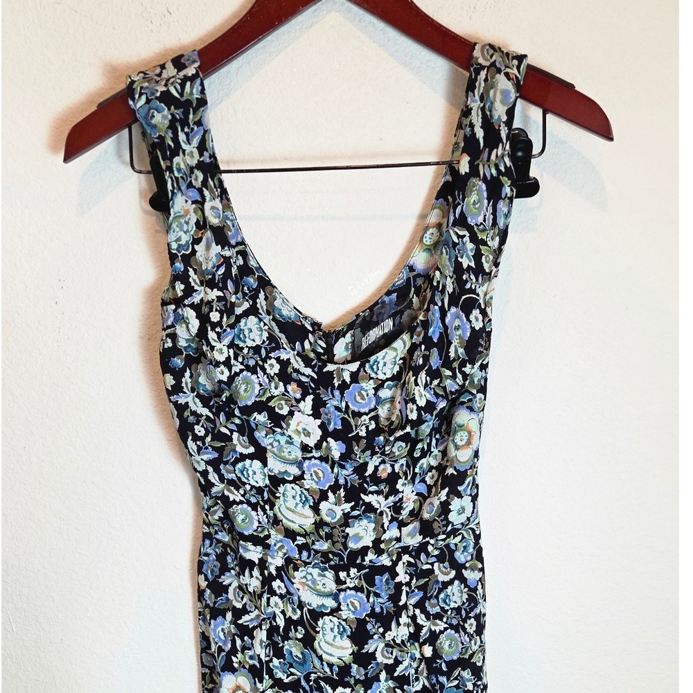 Reformation Floral Mini Dress Black Blue Green Viscose Sleeveless Size 2 USA - Picture 4 of 11